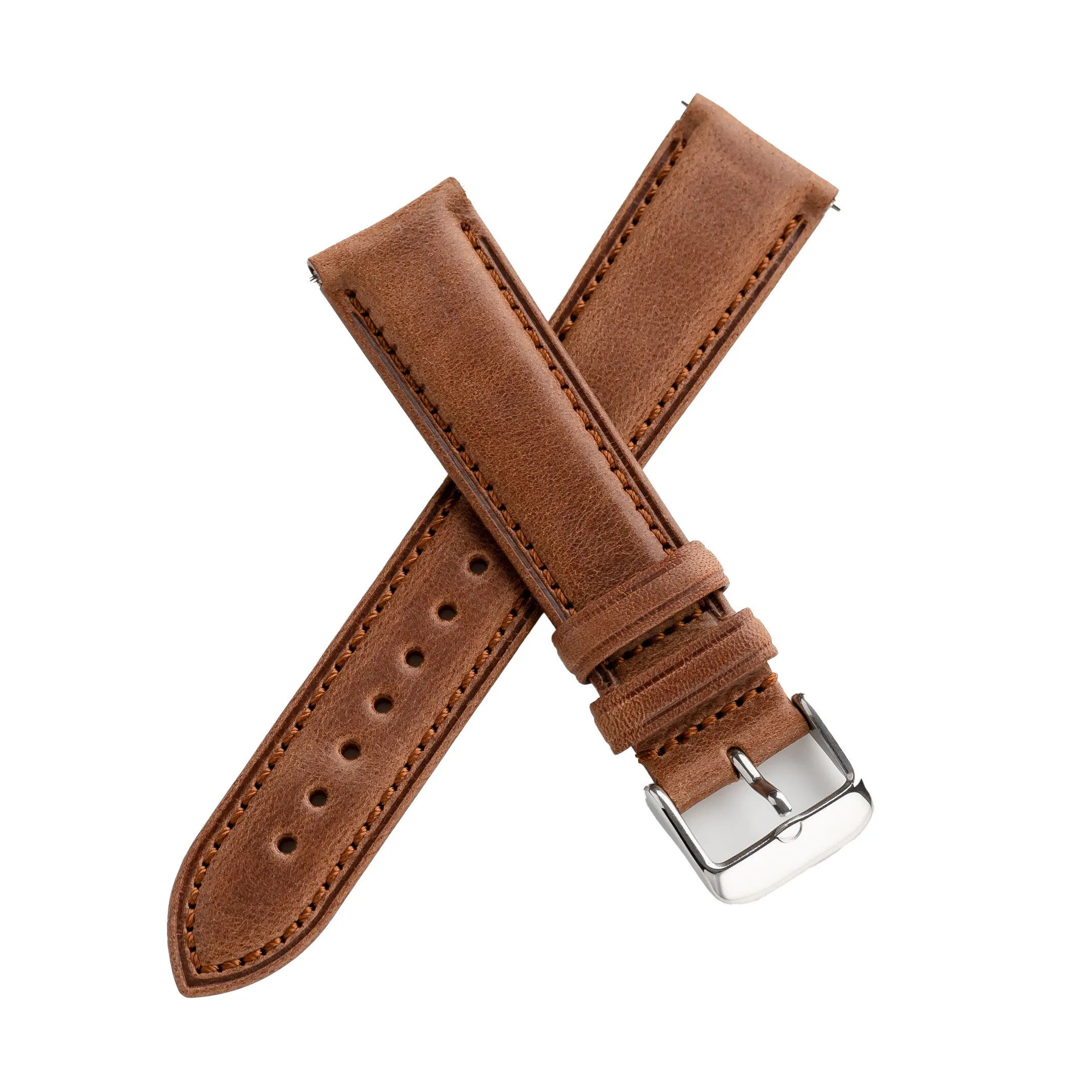 18mm 19mm 20mm 22mm Quick Release Padded Leather Watch Strap - Tan Brown