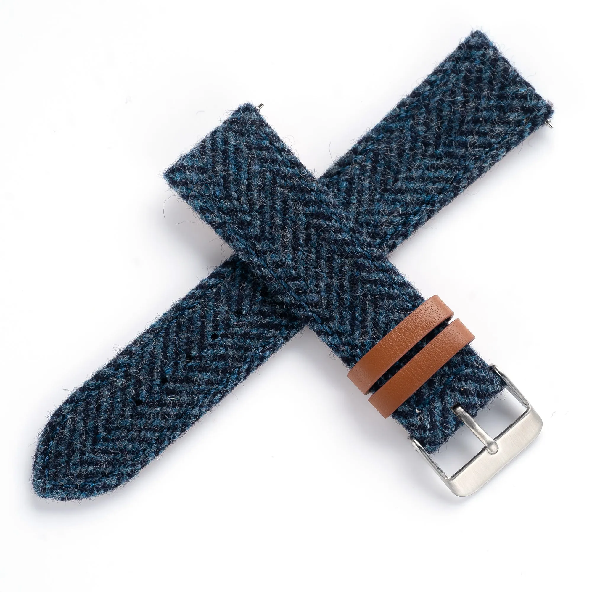 18mm 20mm 22mm Quick Release Wool / Leather Backed Watch Strap - Blue