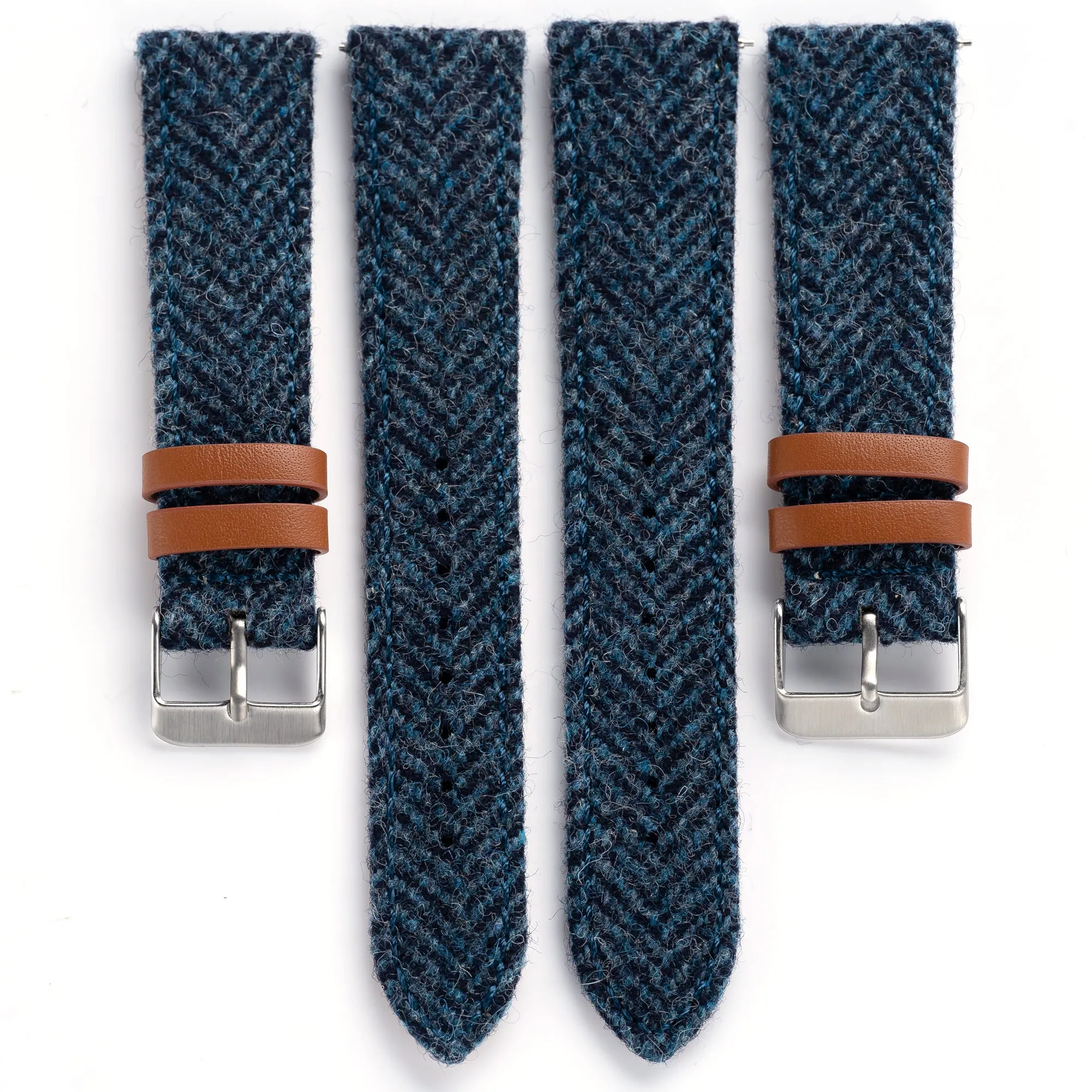 18mm 20mm 22mm Quick Release Wool / Leather Backed Watch Strap - Blue