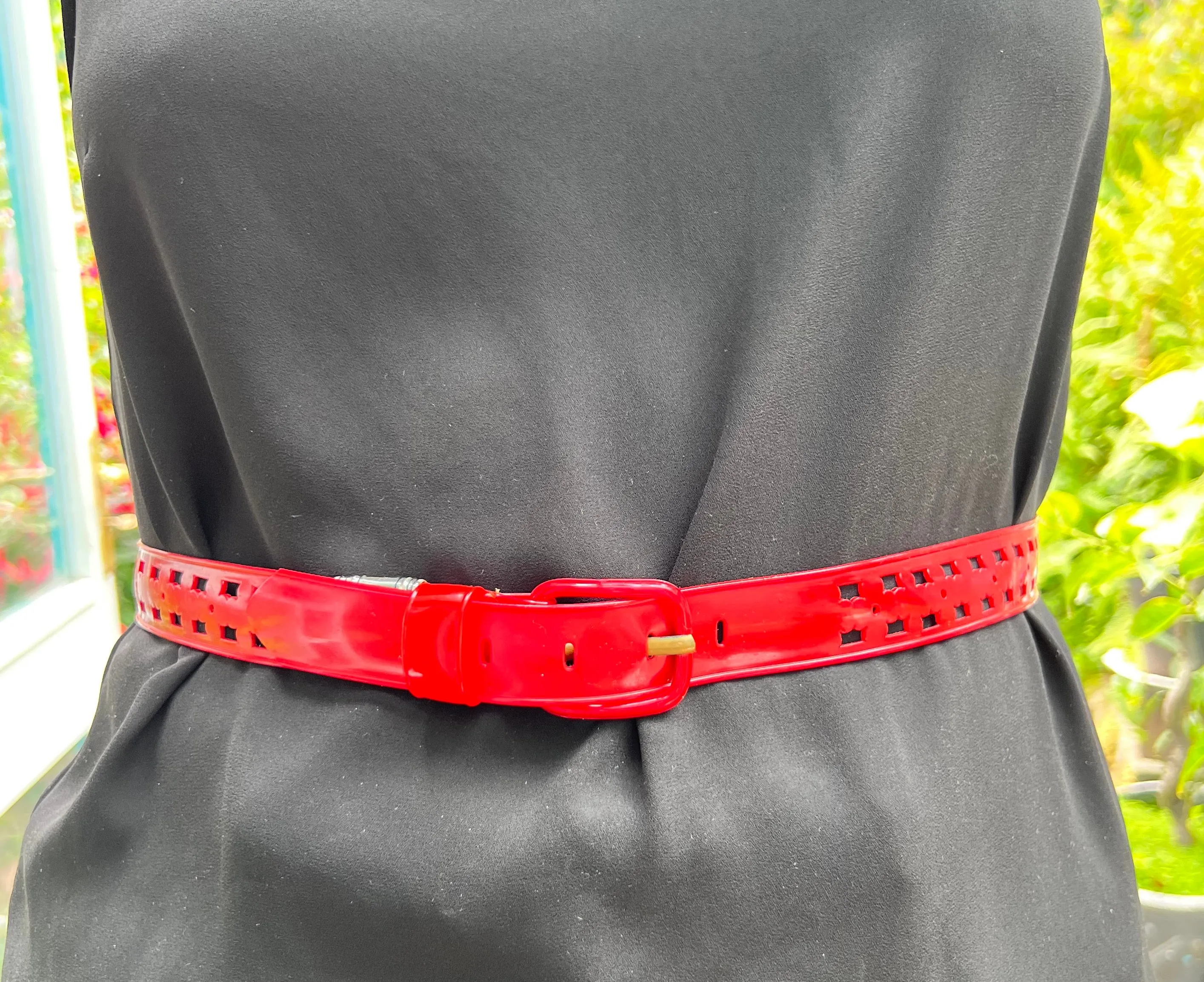 1940s HOLLYWOOD Red Vinyl "Koroseal" Belt - 4 sizes - 25" - 38"