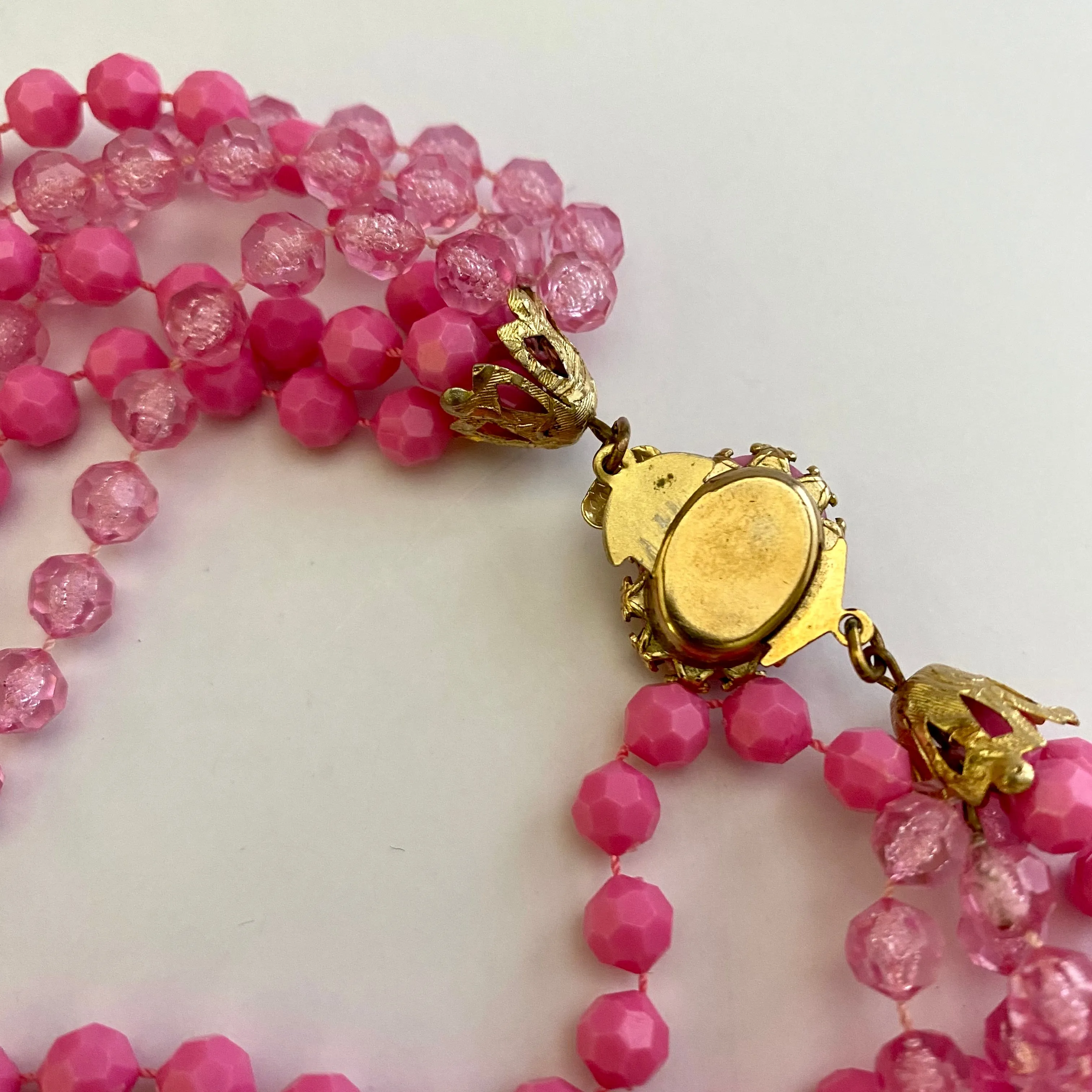 1960s Pink Multi-Strand Bead Necklace