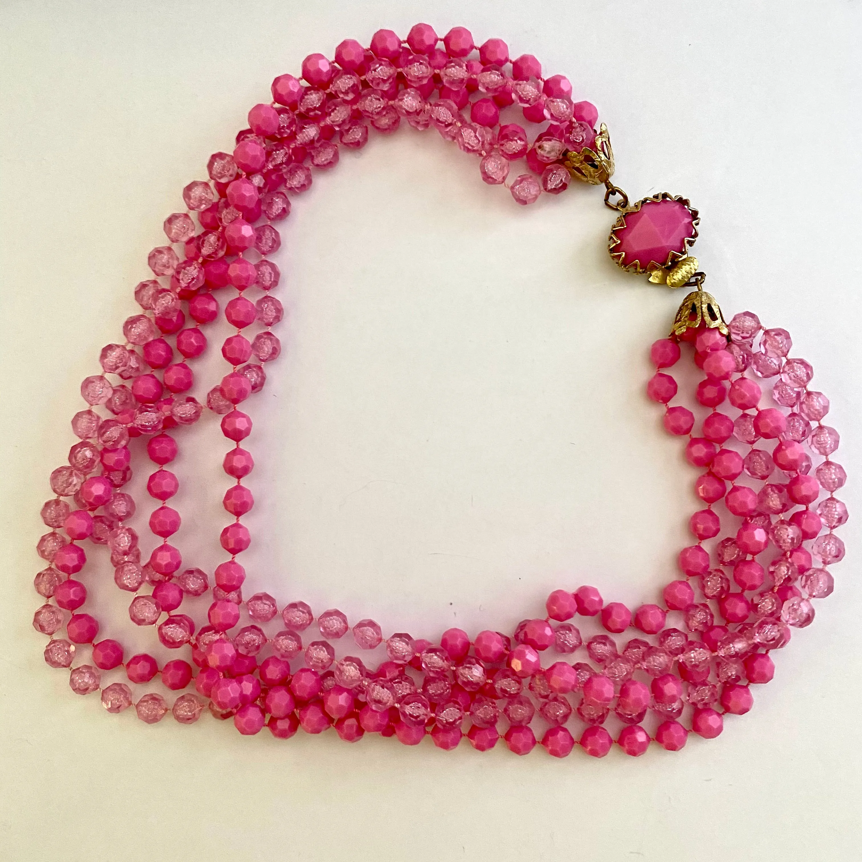 1960s Pink Multi-Strand Bead Necklace