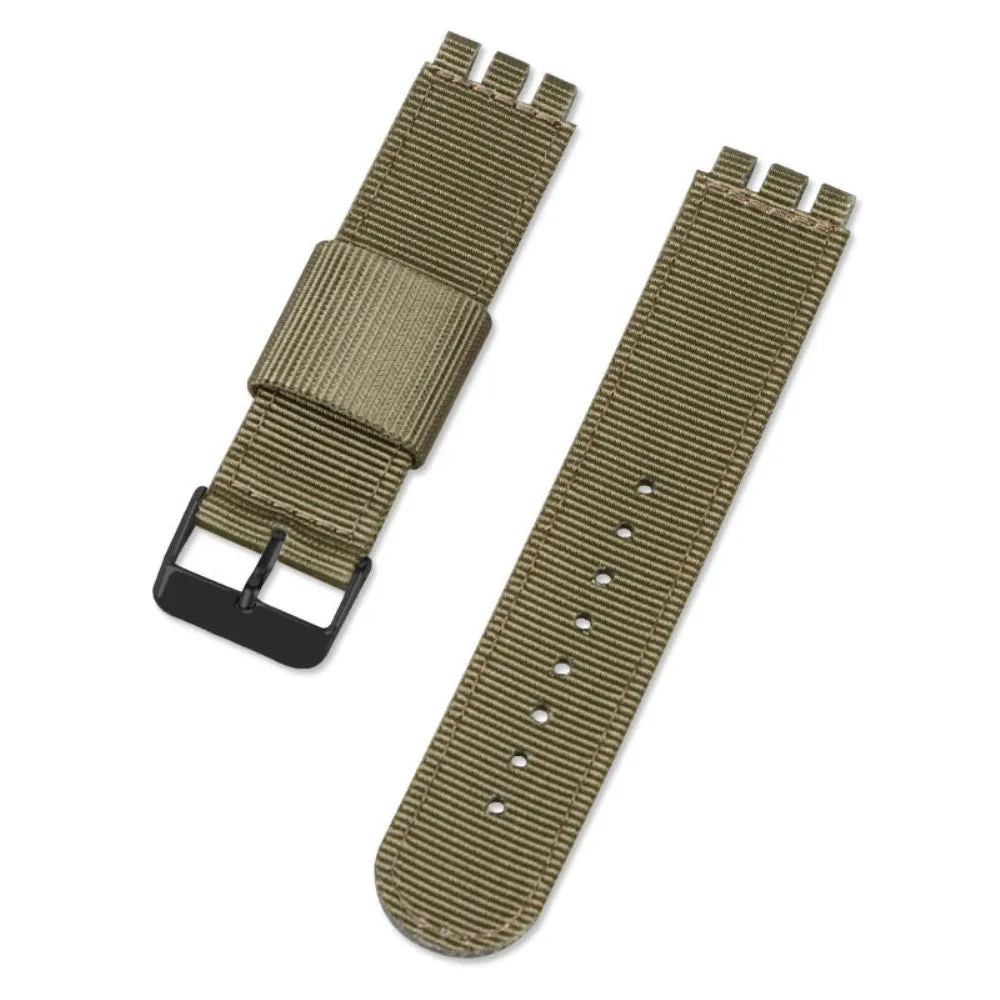 19mm Universal nylon   canvas watch strap in black buckle - Army Green