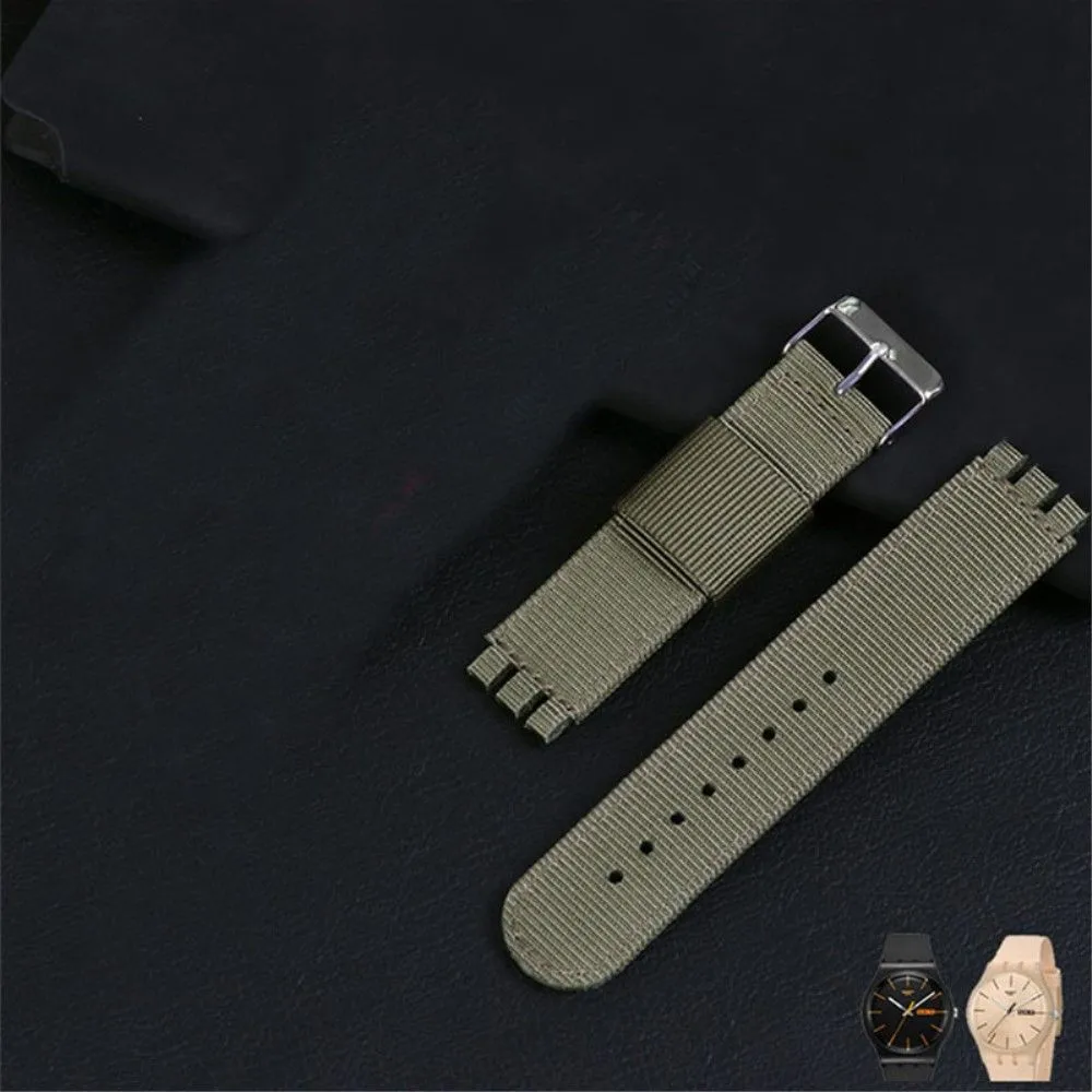 19mm Universal nylon   canvas watch strap in black buckle - Army Green