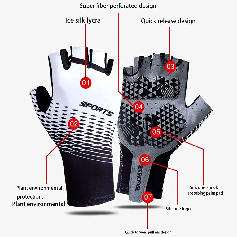 1Pair Cycling Bike Gloves,5MM Padded Half Finger Bicycle Gloves,Summer Road Bike Gloves for Cycling,Running,Working Out