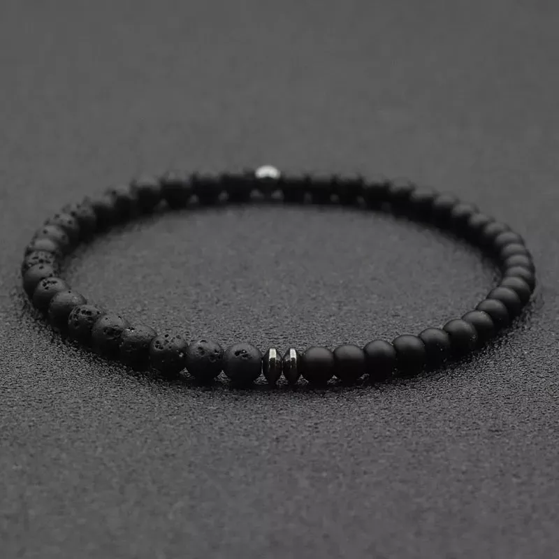 2024 4mm Beaded Bracelet Men Women Natural Agates Lava Stone Braclet Couple Brazalete Valentine's Braslet Beach Jewelry Pulseira