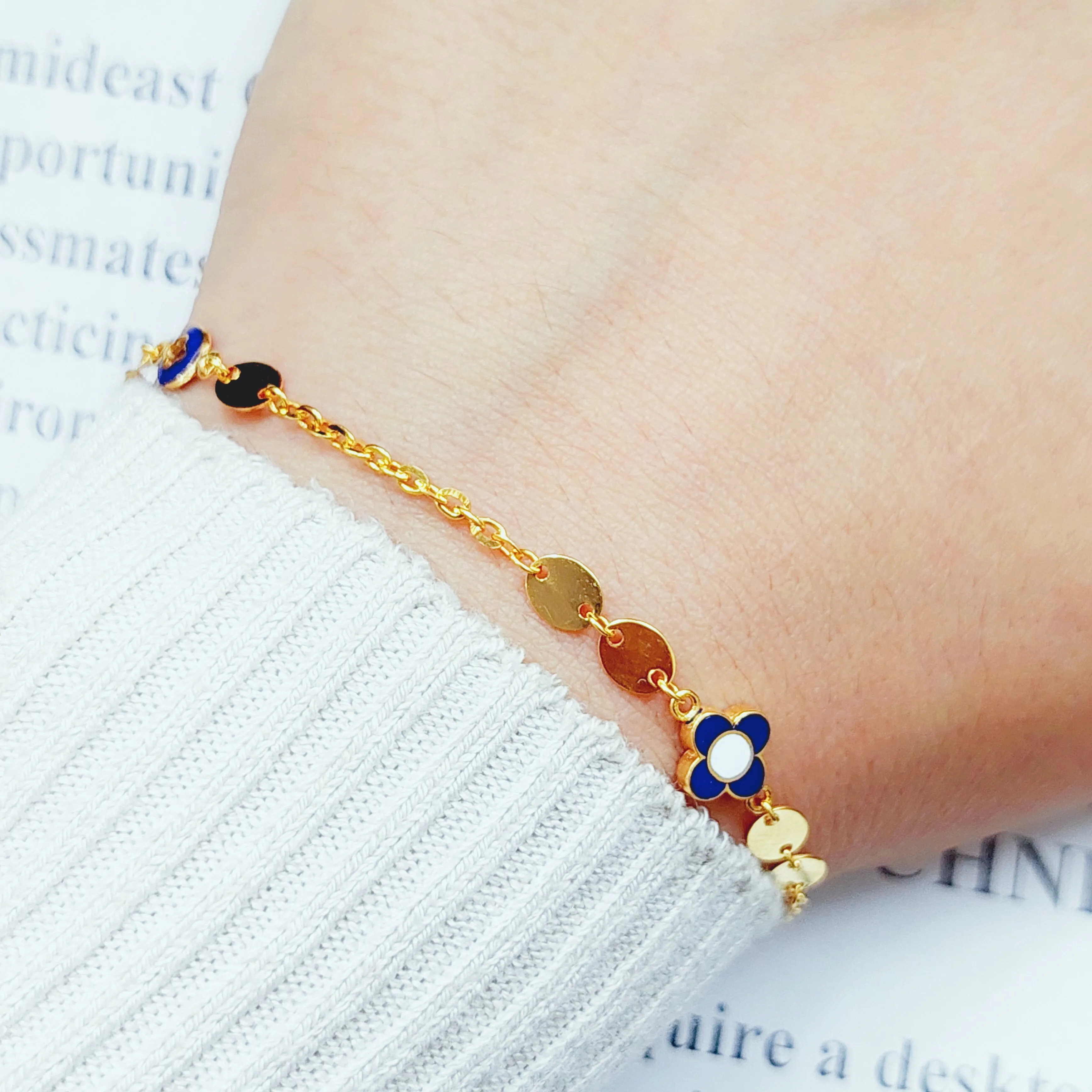 21K Clover Enamel Bracelet