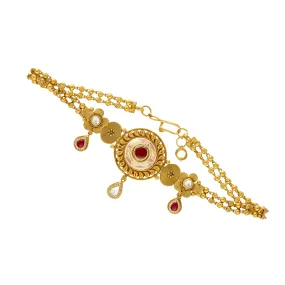 22K Yellow Gold Choker Necklace w/ Ruby & Kundan (21.6gm)