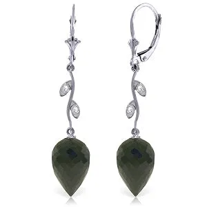 24.52 Carat 14K Solid White Gold Diamond Drop Black Spinel Earrings