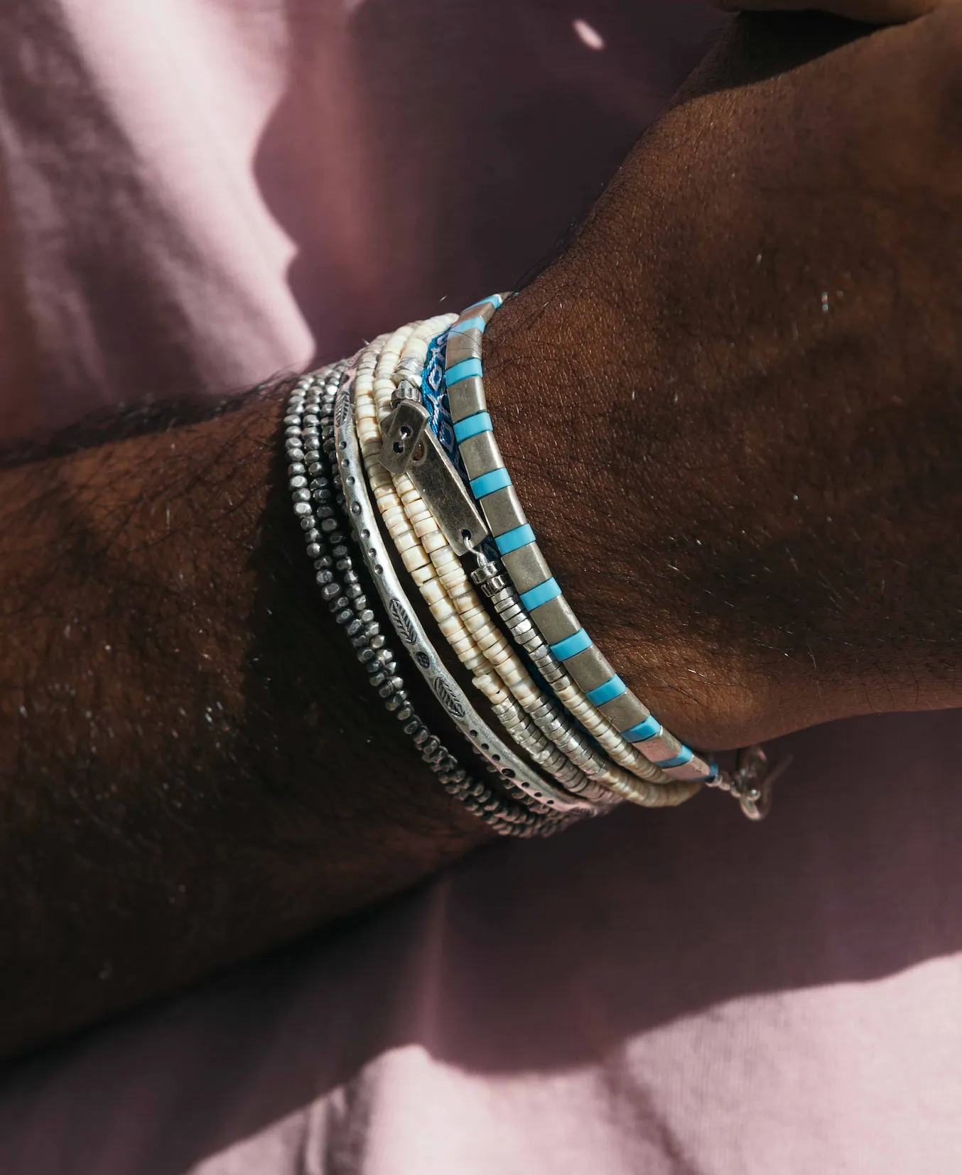 3 Laps Bracelet With Natural Sea Shell And Sterling Silver Beads