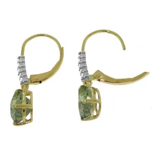 3.15 Carat 14K Solid Yellow Gold Leverback Earrings Diamond Green Amethyst