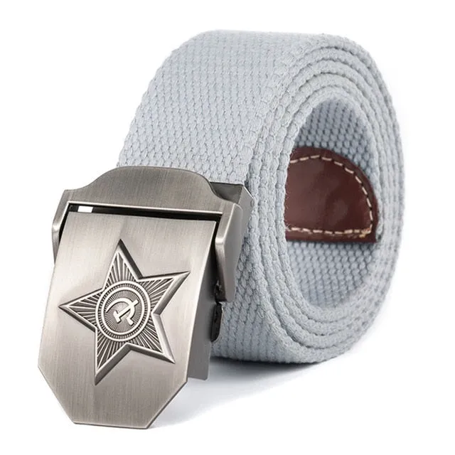 3D Five Rays Star Military Belt Old CCCP Army Patriotic Canvas Belt