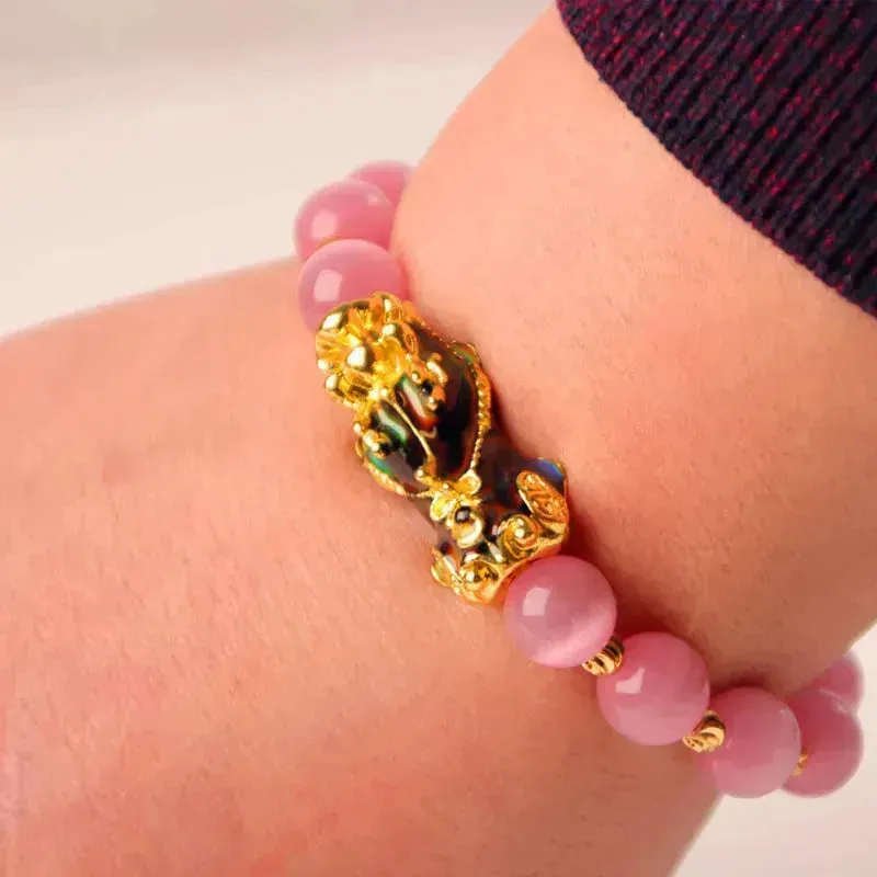 3D Gold Plated PiXiu Crystal Beaded Bracelet