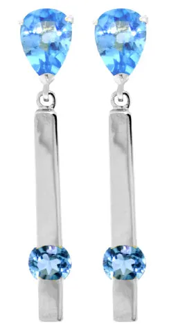 4.25 Carat 14K Solid Yellow Gold Bar Blue Topaz Drop Earrings