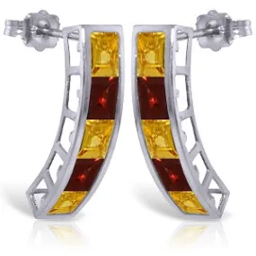 4.5 Carat 14K Solid White Gold Earrings Natural Citrine Garnet