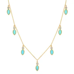 7 Diamond Bezel with Turquoise Marquise Dangle Necklace