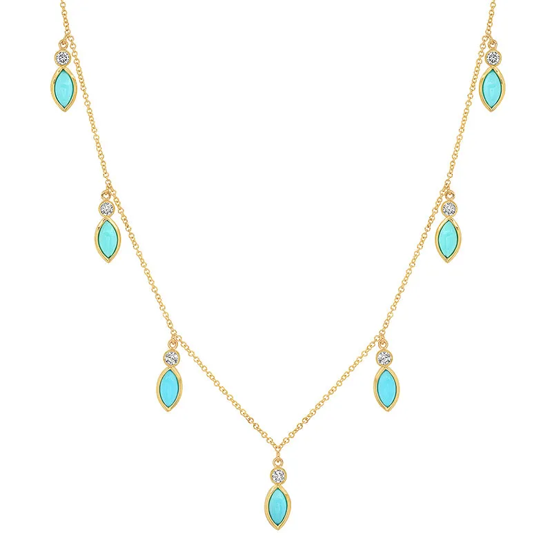 7 Diamond Bezel with Turquoise Marquise Dangle Necklace