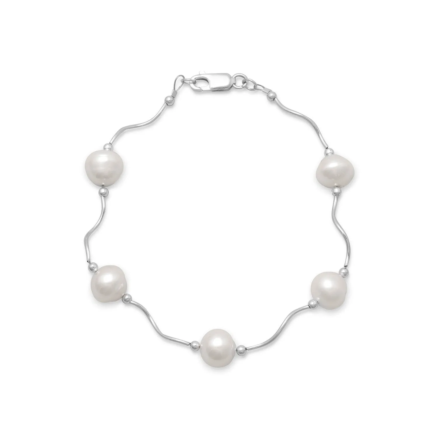 8" Wave Design Bracelet with Cultured Freshwater Pearls