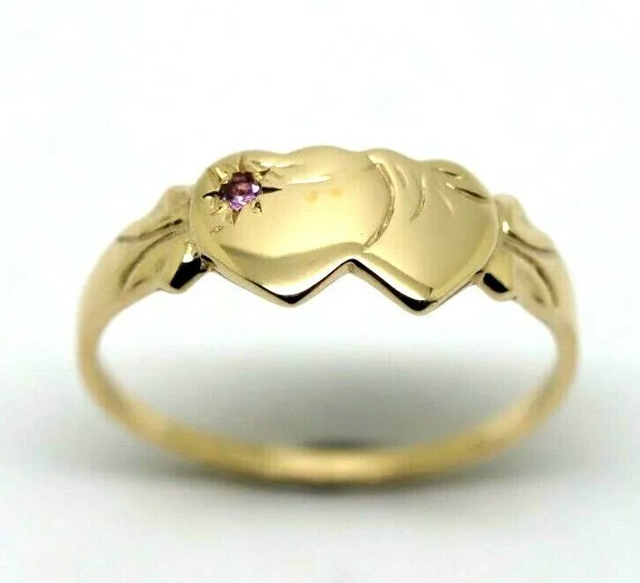 9ct Yellow Gold 375 Amethyst (Birthstone Of February) Double Heart Signet Ring