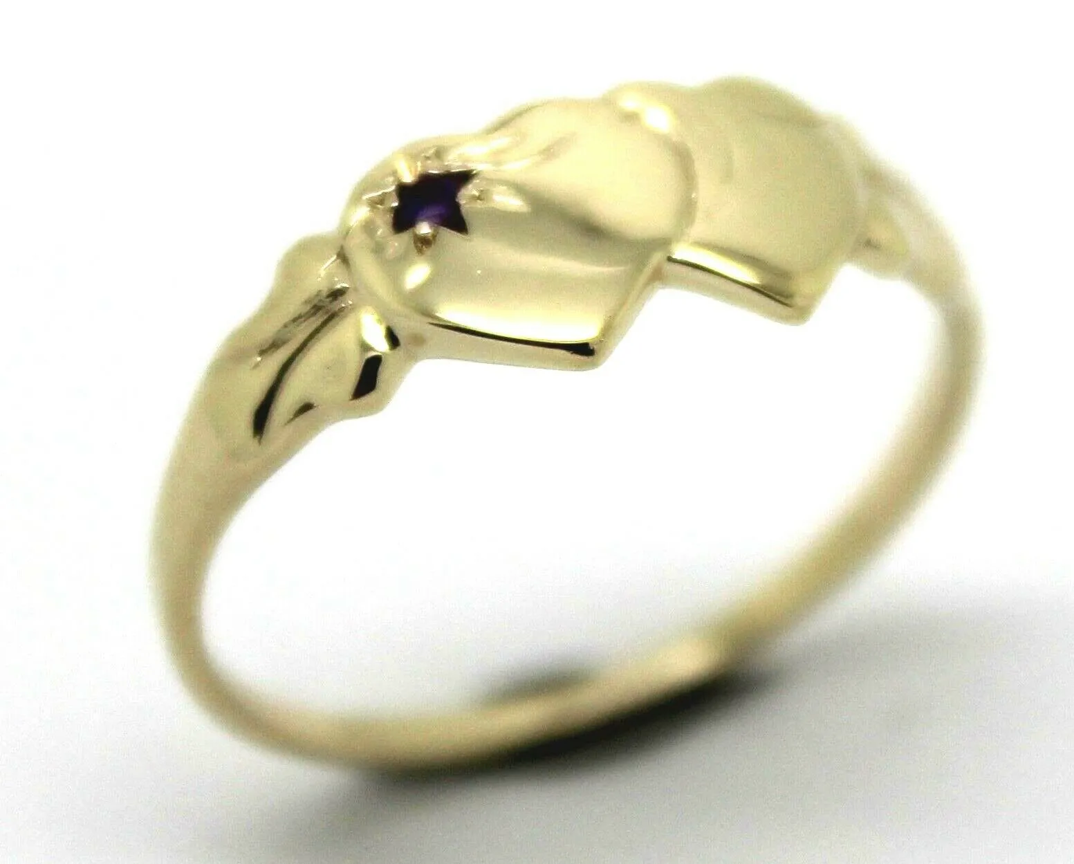 9ct Yellow Gold 375 Amethyst (Birthstone Of February) Double Heart Signet Ring