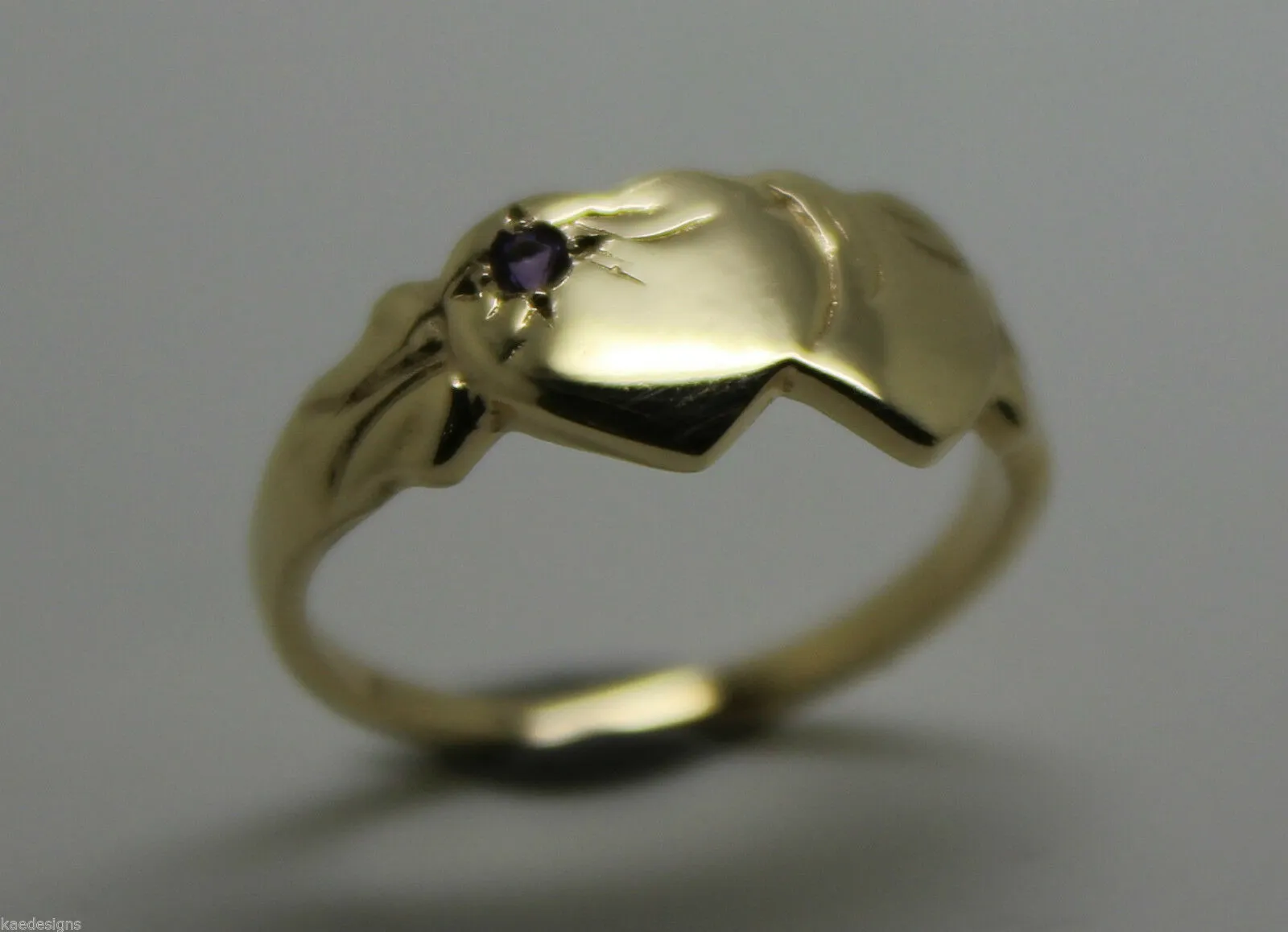 9ct Yellow Gold 375 Amethyst (Birthstone Of February) Double Heart Signet Ring