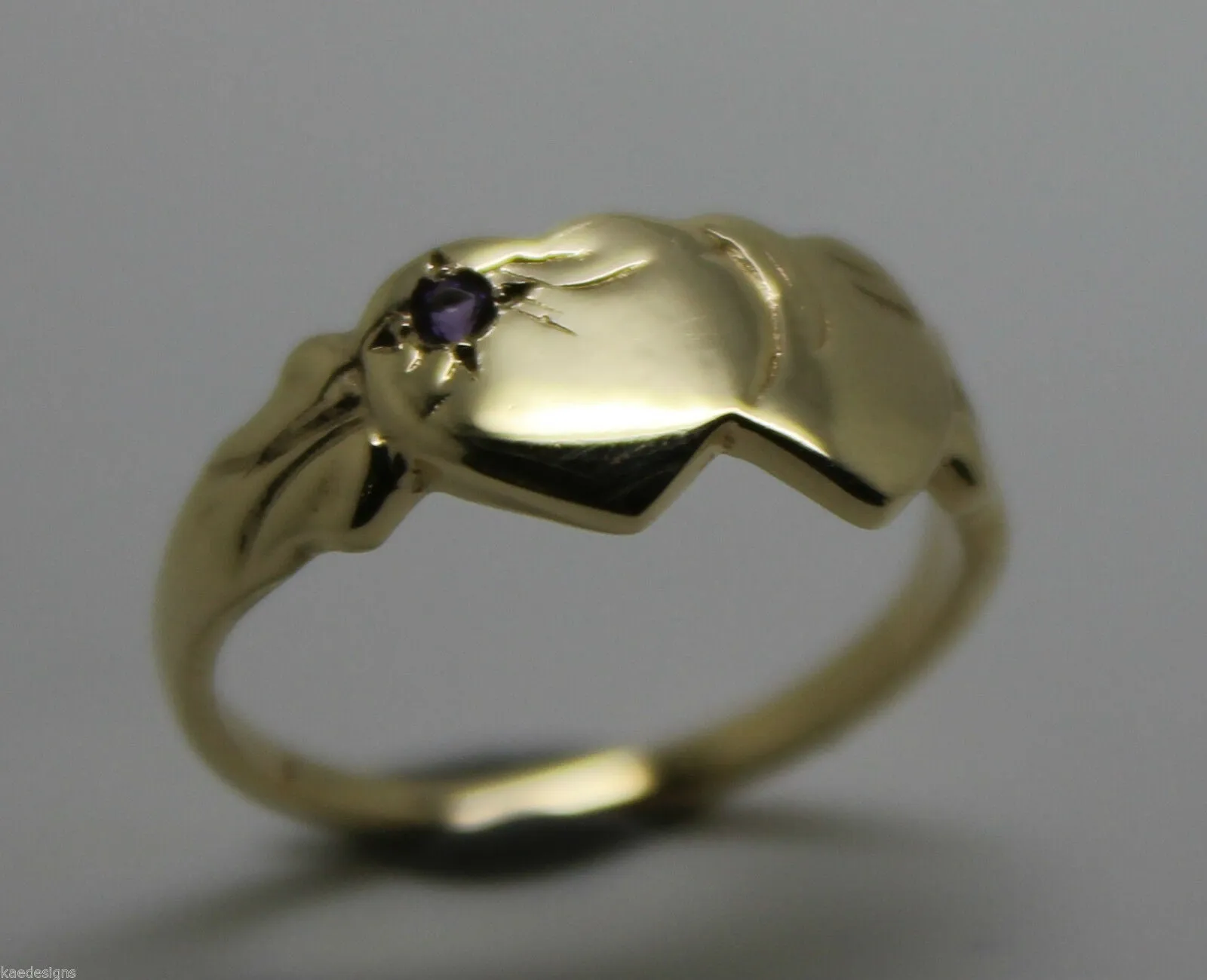 9ct Yellow Gold 375 Amethyst (Birthstone Of February) Double Heart Signet Ring