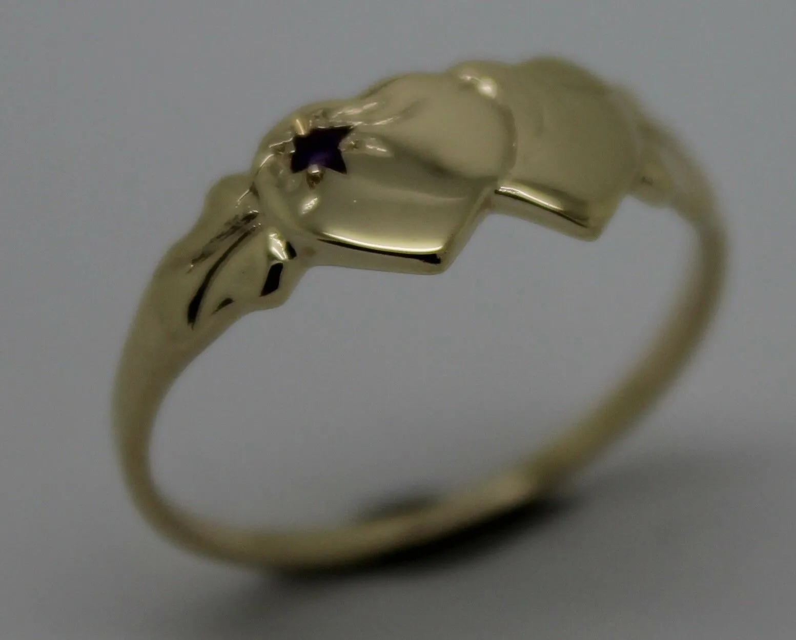 9ct Yellow Gold 375 Amethyst (Birthstone Of February) Double Heart Signet Ring