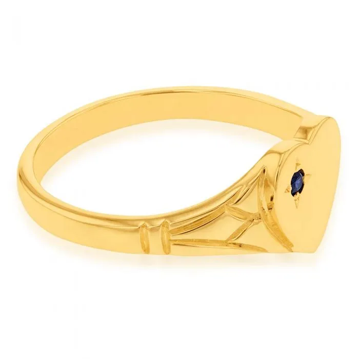 9ct Yellow Gold Sapphire Heart Signet Ring Size L