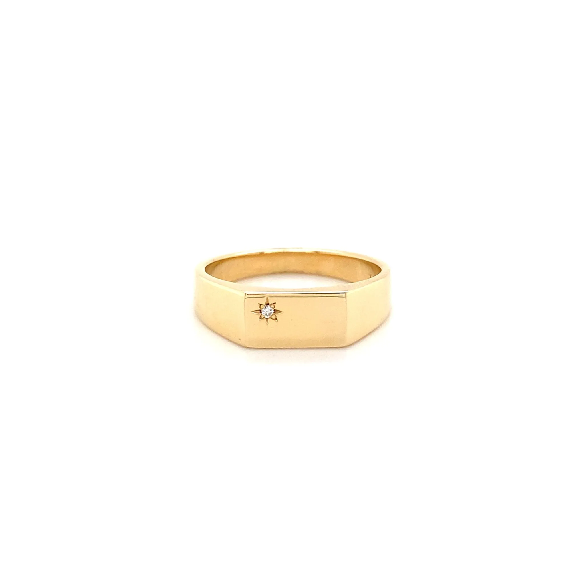 9ct Yellow Gold Signet Ring with Star Set Diamond