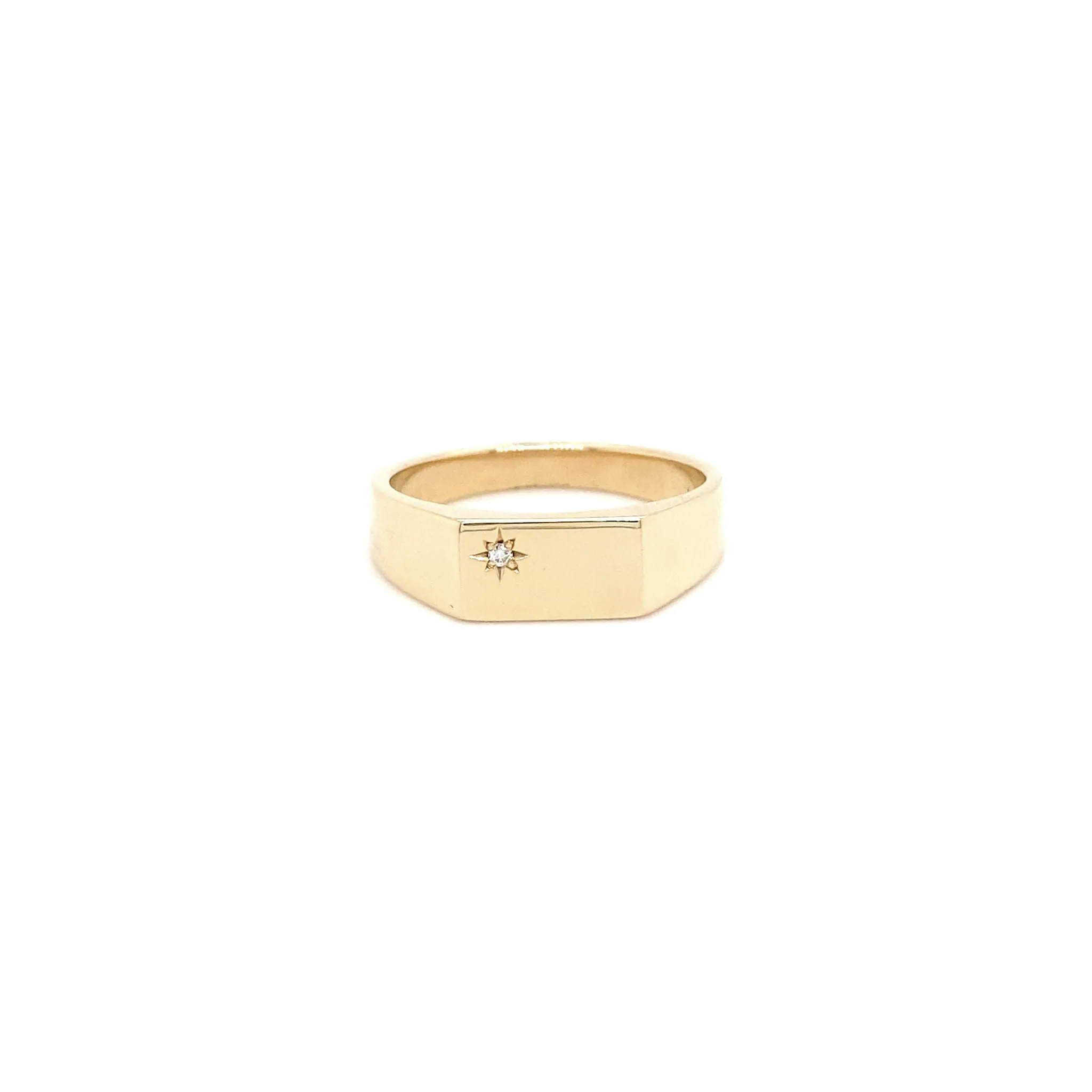 9ct Yellow Gold Signet Ring with Star Set Diamond