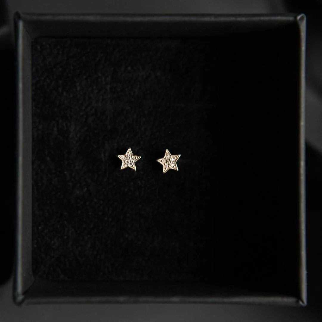 9kt Gold Diamond Star Stud Earrings