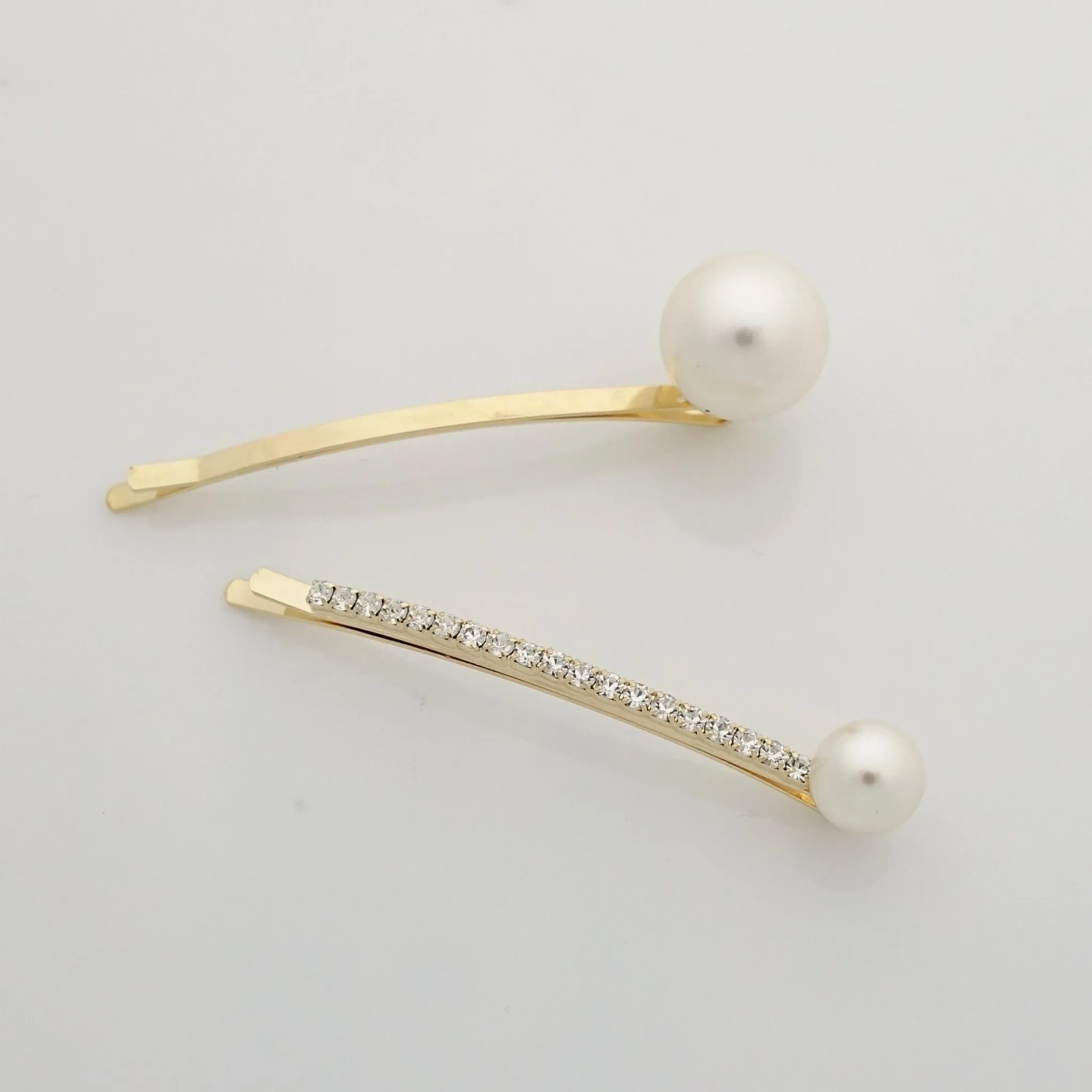 a set of 2 pearl decorated bobby pins rhinestone pearl ball hair accessory for women