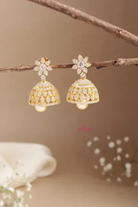 AD White Stone Flower Jhumka