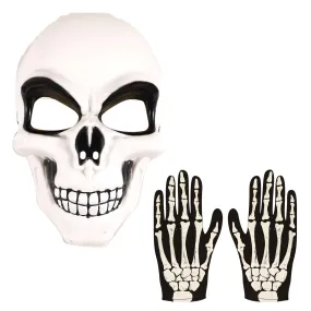 Adults White Skeleton Mask Bone Print Gloves Halloween Scary Horror Fancy Dress Costume 2 Pcs Set