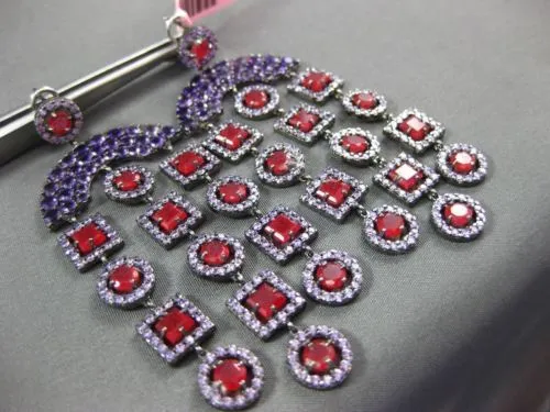 ANTIQUE LARGE 8.36CT RUBY & AMETHYST 14KT WHITE & BLACK GOLD CHANDELIER EARRINGS