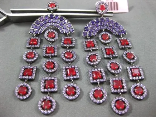 ANTIQUE LARGE 8.36CT RUBY & AMETHYST 14KT WHITE & BLACK GOLD CHANDELIER EARRINGS