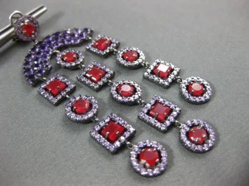 ANTIQUE LARGE 8.36CT RUBY & AMETHYST 14KT WHITE & BLACK GOLD CHANDELIER EARRINGS