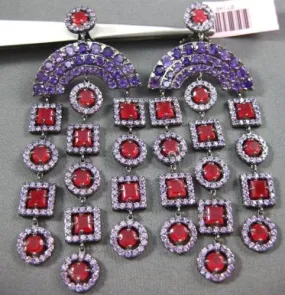 ANTIQUE LARGE 8.36CT RUBY & AMETHYST 14KT WHITE & BLACK GOLD CHANDELIER EARRINGS