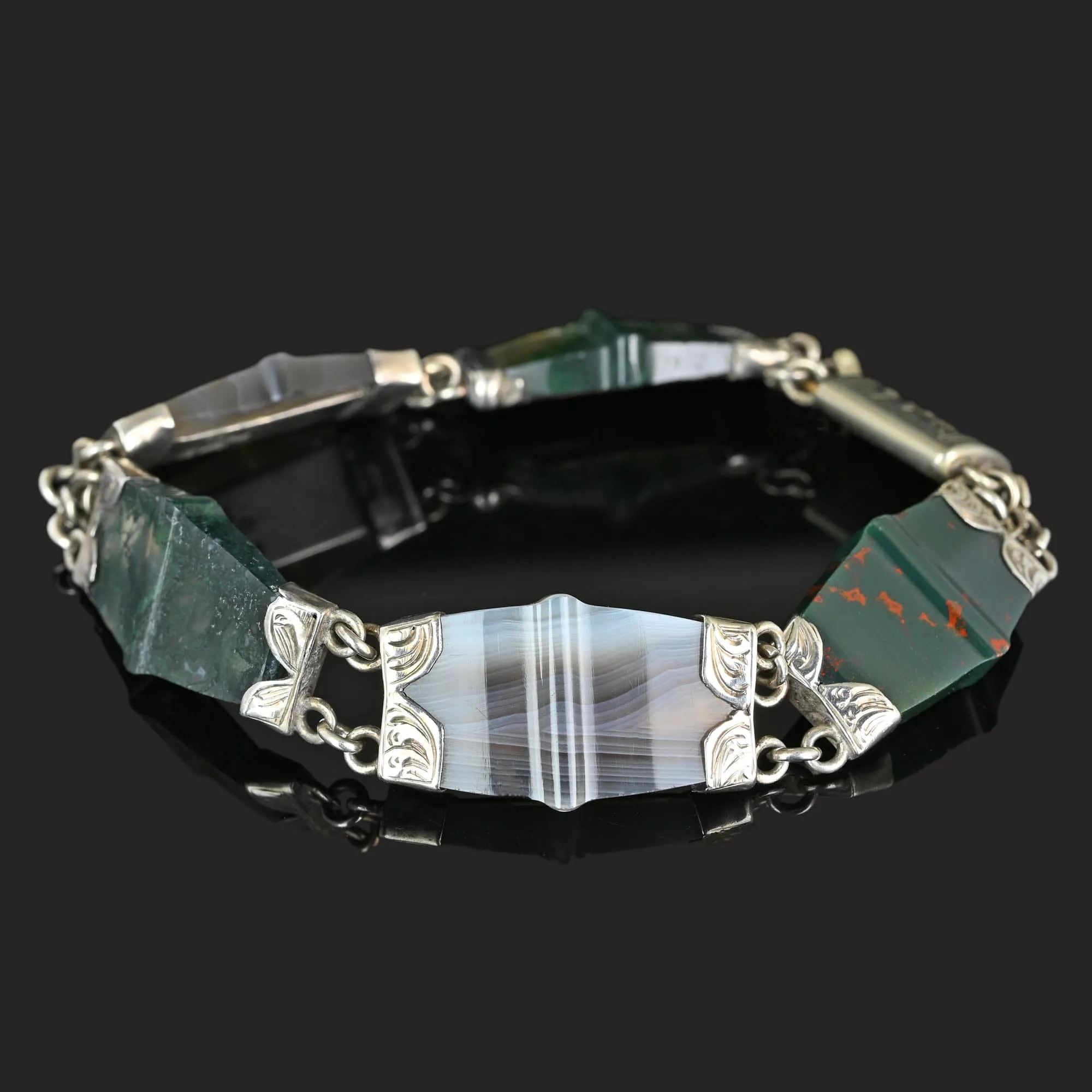 Antique Victorian Bloodstone Scottish Moss Agate Bracelet