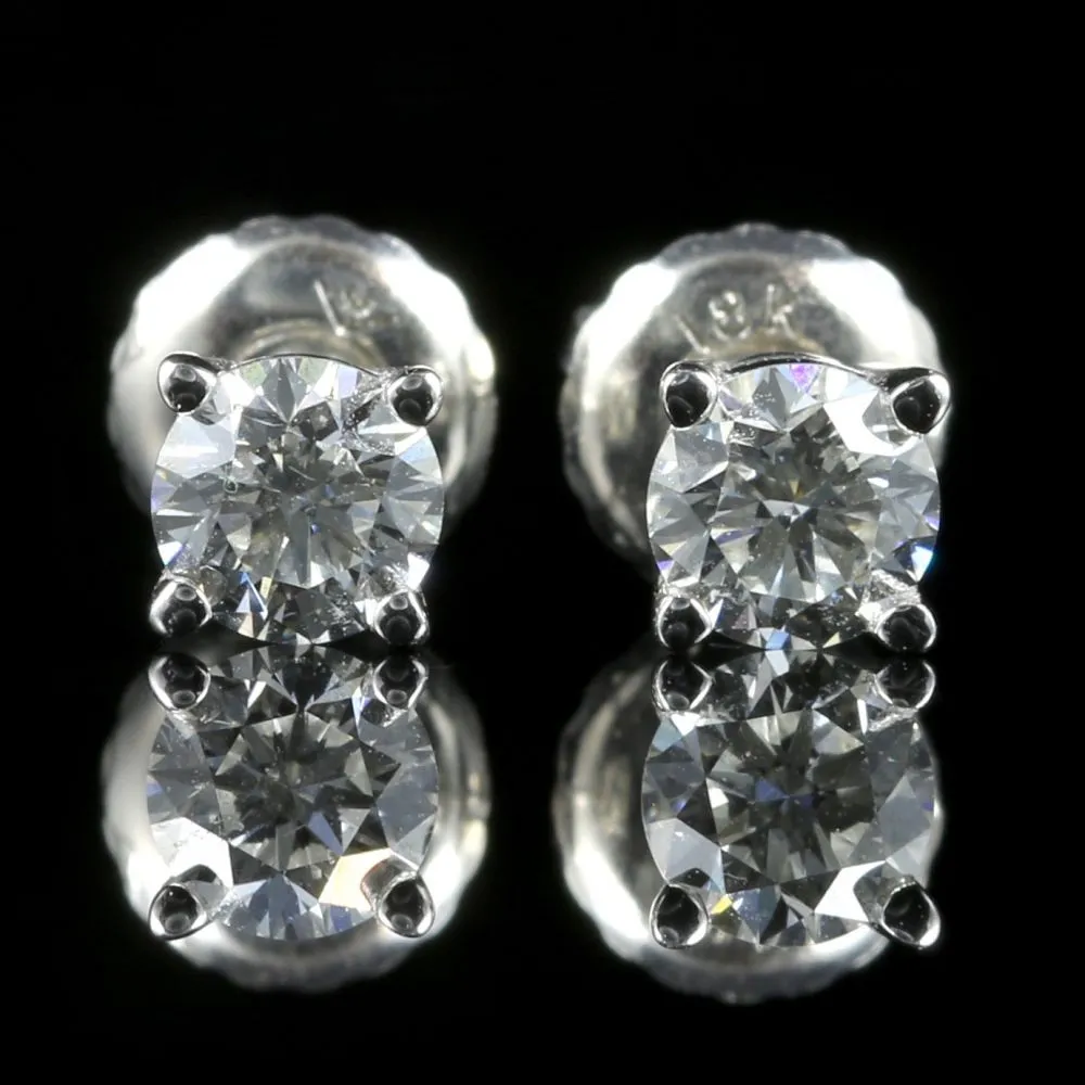 Antique Victorian Diamond Stud Earrings 18Ct White Gold