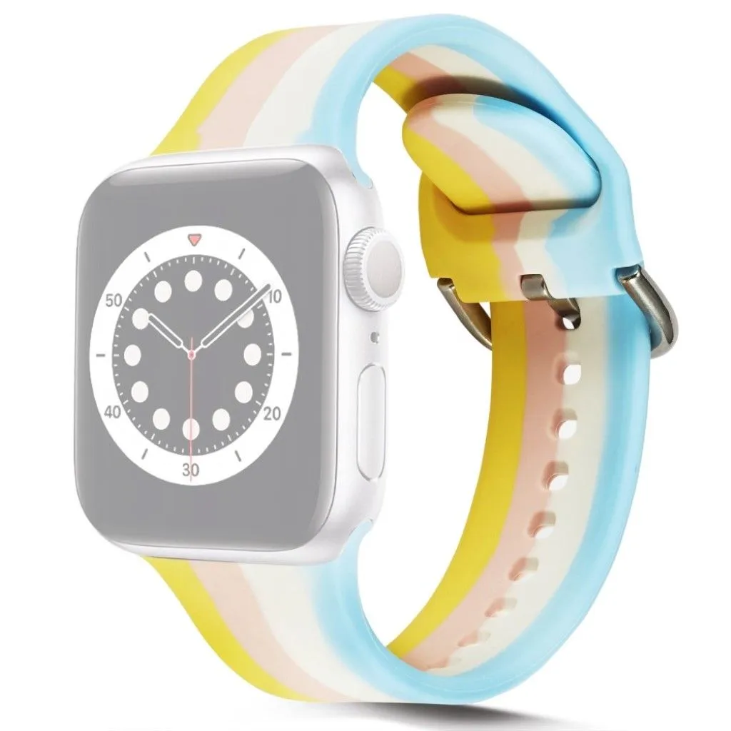 Apple Watch 40mm rainbow stripe silicone watch strap - Yellow