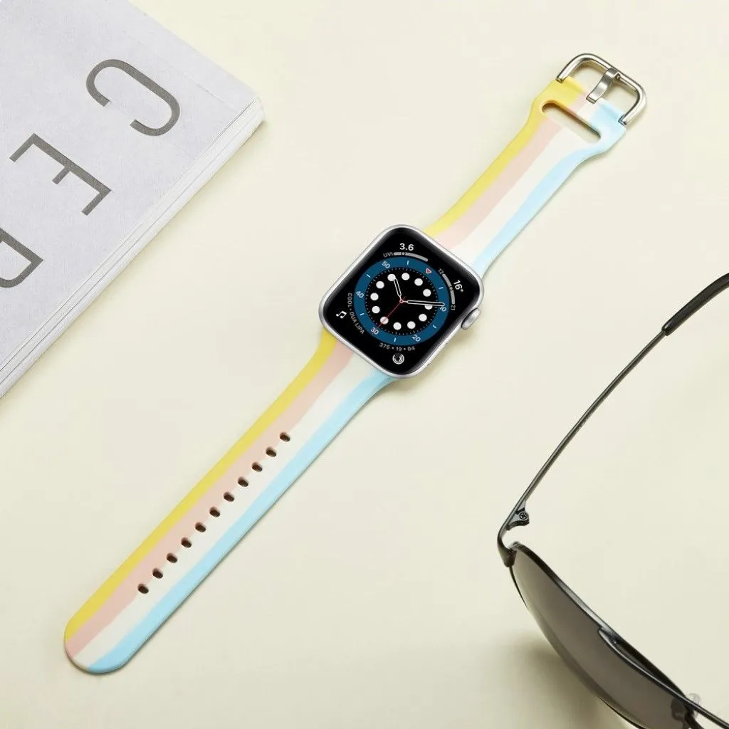 Apple Watch 40mm rainbow stripe silicone watch strap - Yellow