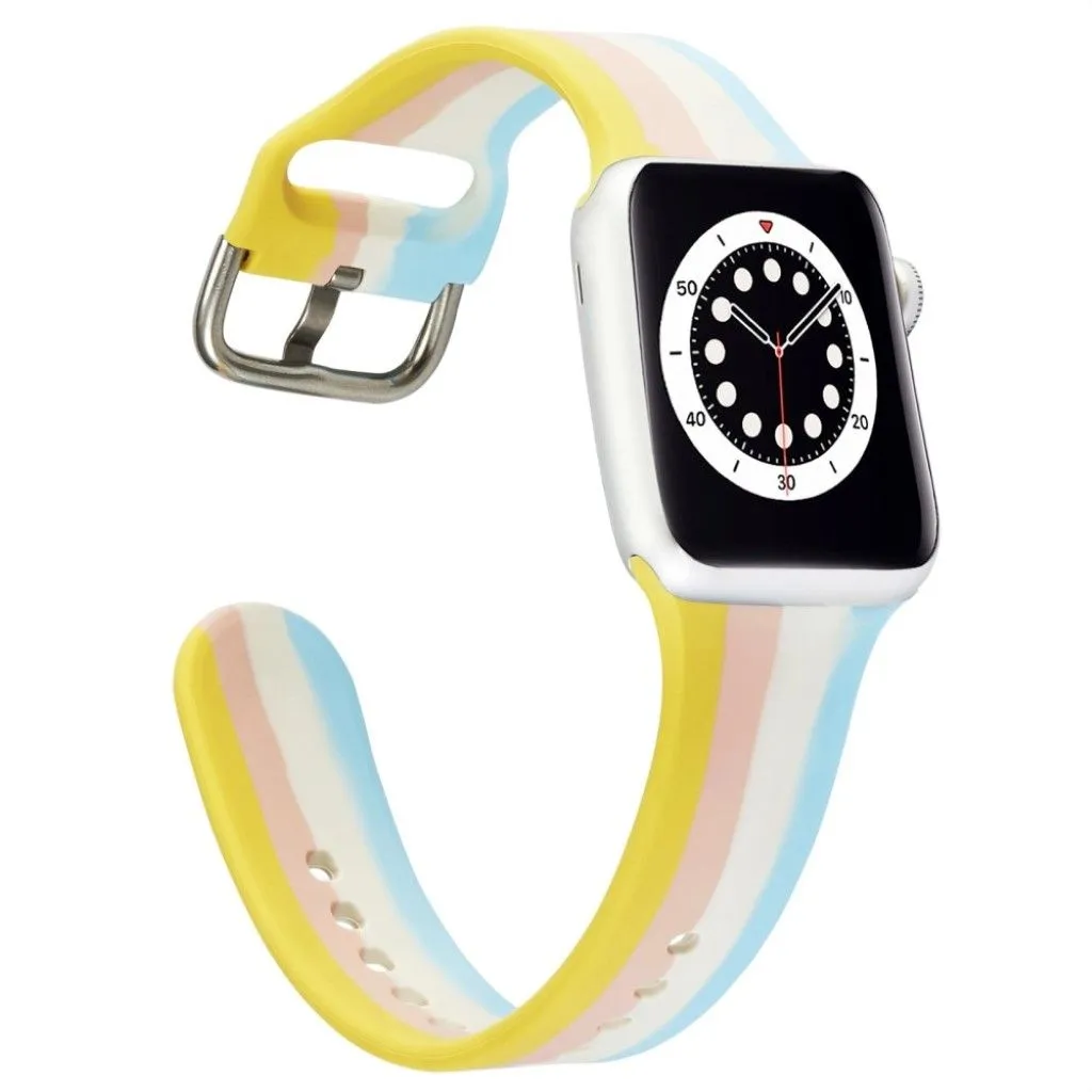 Apple Watch 40mm rainbow stripe silicone watch strap - Yellow