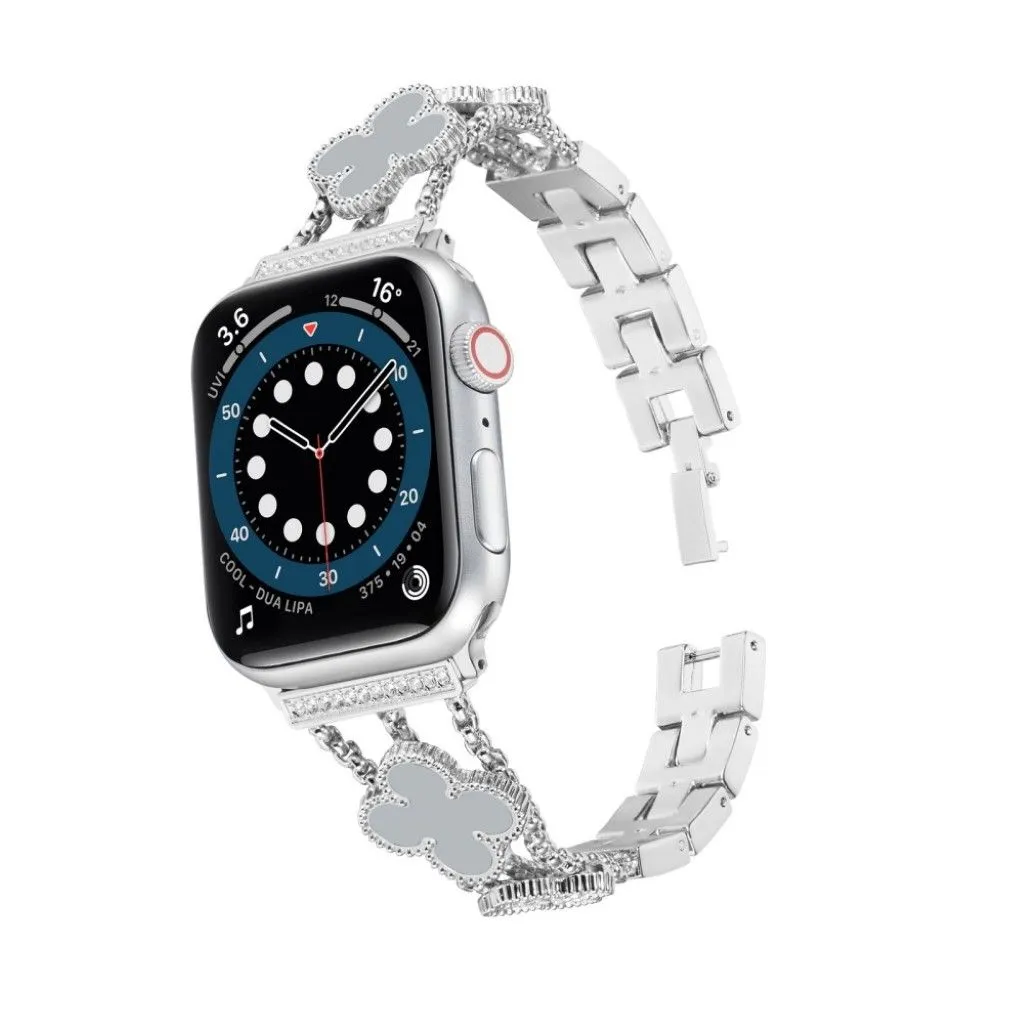 Apple Watch 40mm shiny rhinestone flower décor watch strap - Silver / Grey