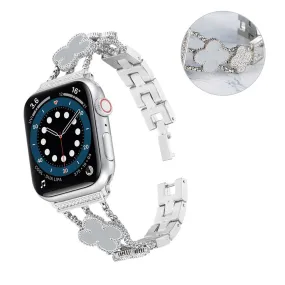 Apple Watch 40mm shiny rhinestone flower décor watch strap - Silver / Grey