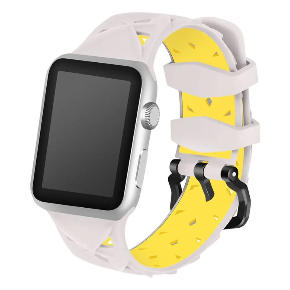 Apple Watch (41mm) dual color rhombus silicone watch strap - Grey / Yellow