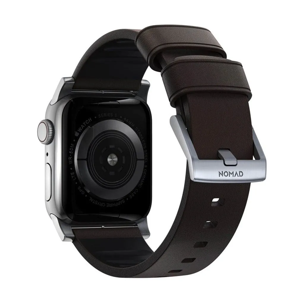 Apple Watch (42/44/SE/45/46/49mm) Nomad Active Band Pro Rem - Classic Brown / Silver Hardware