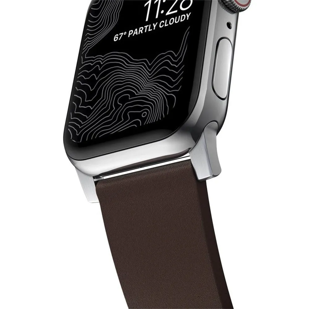 Apple Watch (42/44/SE/45/46/49mm) Nomad Active Band Pro Rem - Classic Brown / Silver Hardware