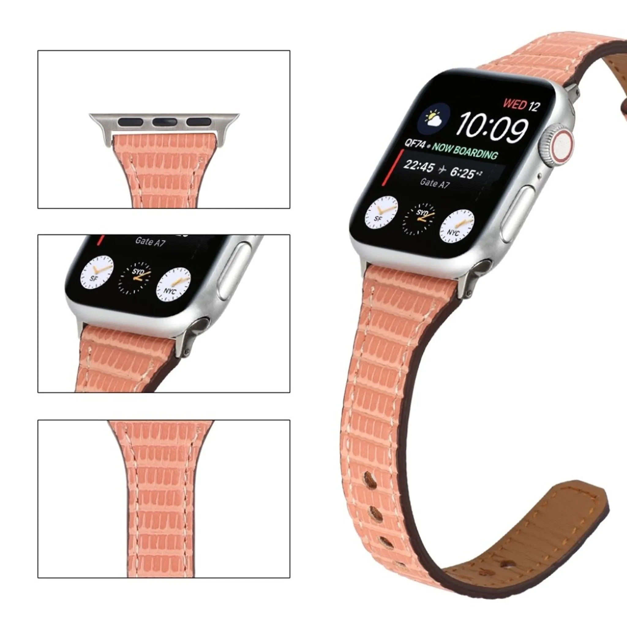 Apple Watch 44mm bamboo textured genuine leather watch strap - Apricot