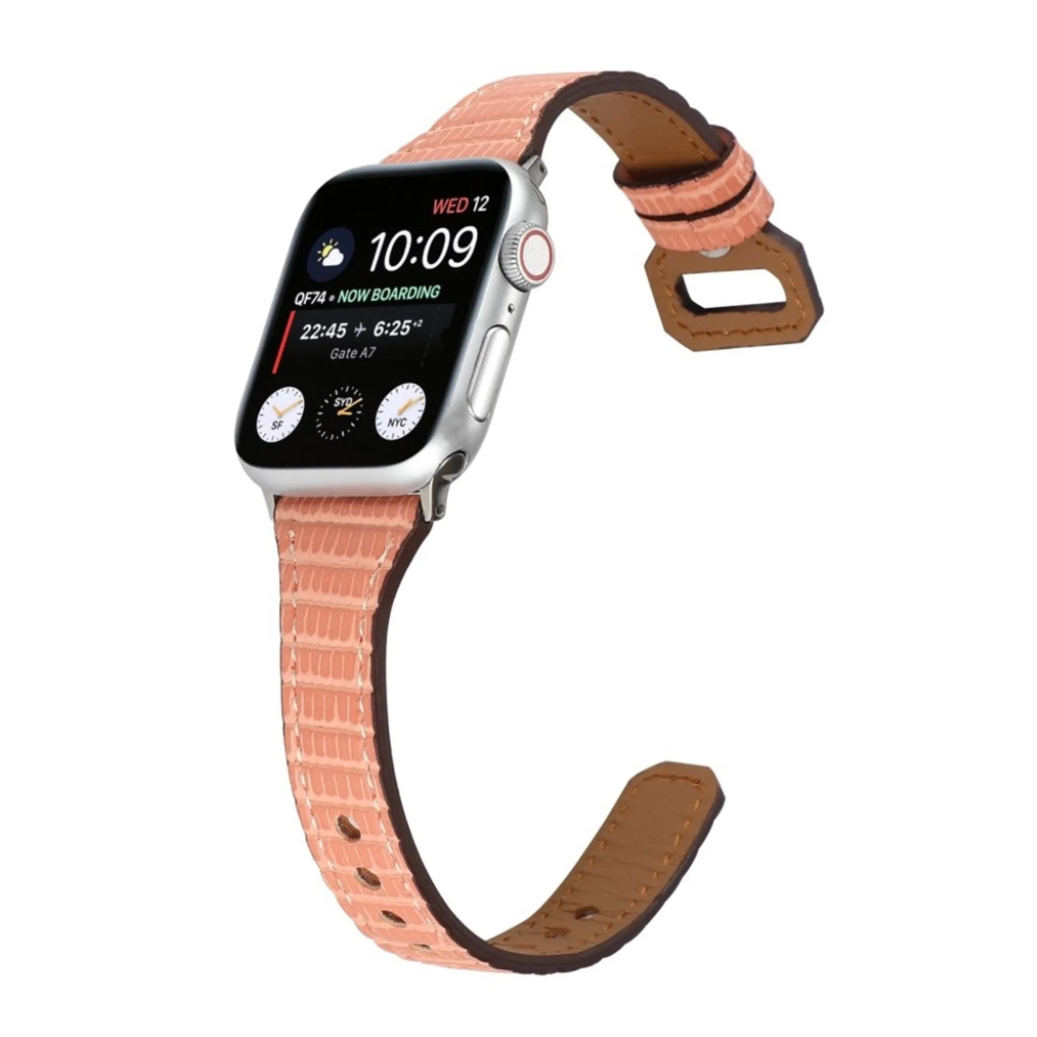 Apple Watch 44mm bamboo textured genuine leather watch strap - Apricot